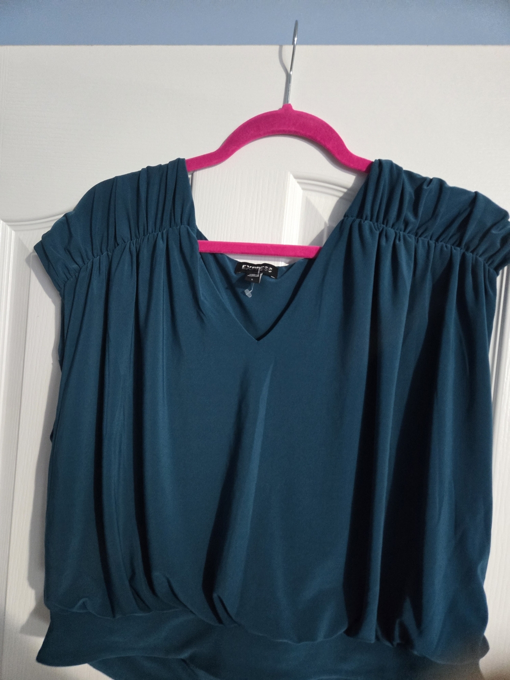 Express Teal V-Neck Blouson Sleeve Top